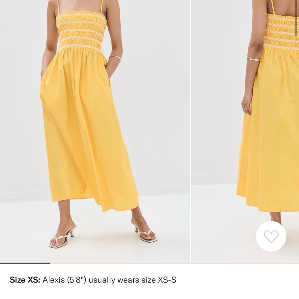 pistola Yellow Smocked Strap Midi Dress